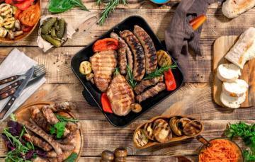Wallpaper Bread Meat Bbq Vegetables Sauce Wood Grill