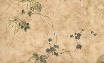 Wallpaper Green Ivy Leaf Vine On Dark Tan Faux