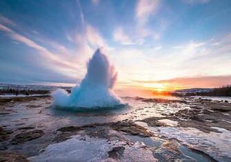 Photo Iceland Geyser Strokkur Nature Sky Sunrise And Sunset Rivers