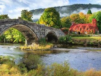 Wallpaper Stone Bridge And Tea House In Llanrwst Wales Uk Photos