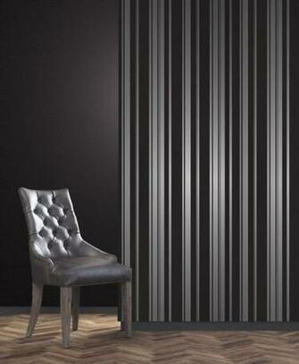 Black Silver Designer Stripe Design Foil Wallpaper