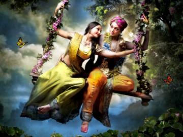 Lord Radha Krishna On Swing HD Wallpaper