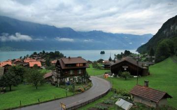 Small Town By Lake Brienz Wallpaper World