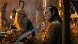 Movies Gandalf The Hobbit Hugo Weaving Ian Mckellen Swords Elrond