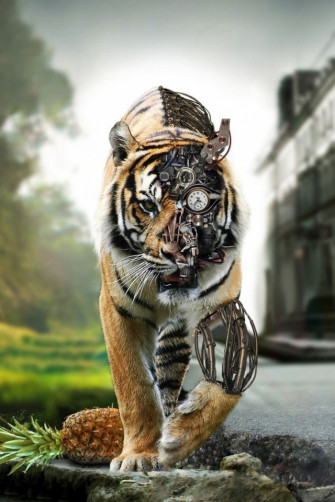 Tigers Digital Art Mobile Wallpaper Steampunk Tiger