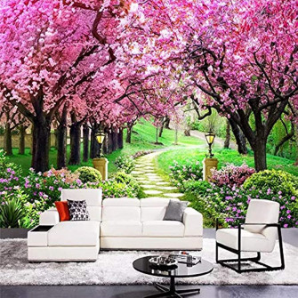 Xzcwwh Sakura Forest Garden Path Landscape Painting Wall Mural