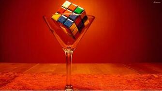 Colorful Puzzle Cube In Wine Glass Wallpaper