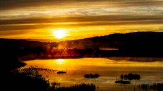 Wallpaper Lake Sunset Fog Twilight