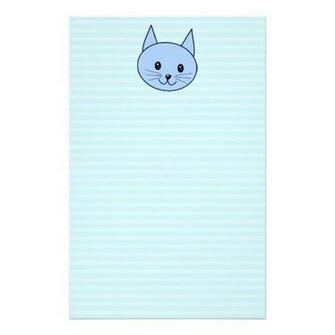 Cute Blue Cat Light Stripe Background Personalized Stationery