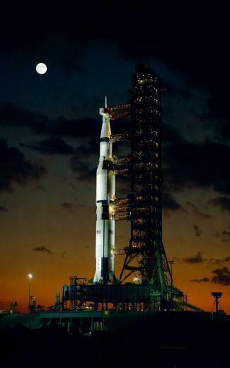 White And Black Space Rocket Ship Saturn V Launch Pads