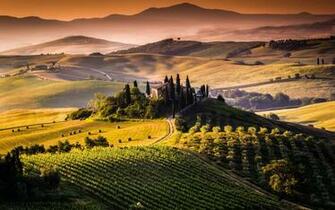 Wallpaper Tuscany Italy Field Rick Hay Hill Farm Sunrise