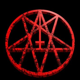 Red Upside Down Cross Inverted Pentagram With