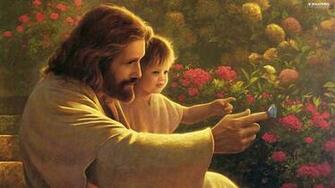 Flowers Butterfly Jesus Kid For Desktop Wallpaper