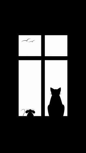 Cat Picture Window Silhouette Wallpaper