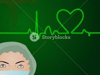 Heart Beat On Green Background With Nurse Royalty Stock
