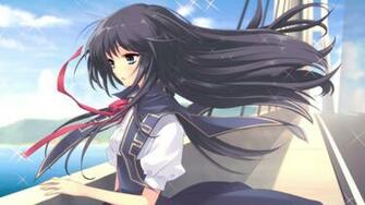 Girl Anime Brunette Ship Deck Wind Walk Wallpaper