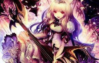 Wallpaper Girl Notes Anime Art Bat Ears Musical Instrument