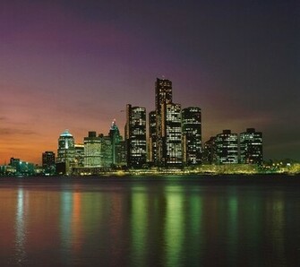 Detroit Skyline At Dusk Desktop Wallpaper
