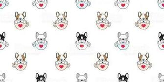 Dog Seamless Pattern French Bulldog Pug Isolated Cup Heart