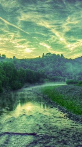 Sunset River Trees Landscape iPhone Wallpaper