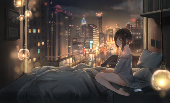 Wallpaper Id Anime Night City Lights Bed Catzz