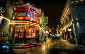 China Houses Beijing Night Street Lights HDr