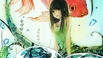 Cute Anime Girl Fishes Desktop Pc And Mac Wallpaper