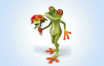 Wallpaper 3d Funny Frog Flowers Rendering