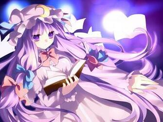 Book Dress Hat Long Hair Patchouli Knowledge Purple Eyes