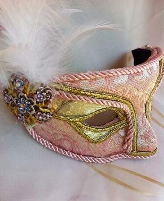 Pink And Gold Brocade Masquerade Mask By Daragallery