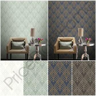 Rasch Astoria Art Deco Geometric Wallpaper Glitter Silver Gold