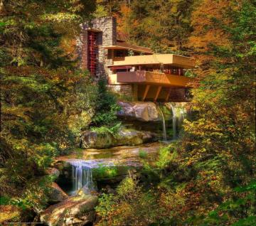 Wallpaper Fallingwater Pennsylvania Autumn Waterfall