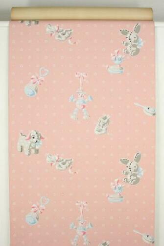 1940s Vintage Wallpaper Pink Nursery Baby Rattle Rosie S