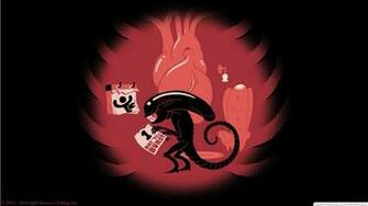 Red And Black Humor Funny Artwork Aliens HD Wallpaper