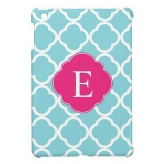 Blue Pink Quatrefoil Monogram Cover For The iPad Mini