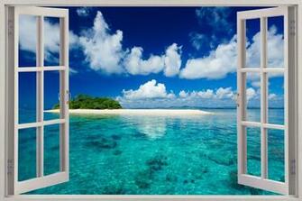 Window Exotic Beach Wall Stickers Film Mural Art Decal Wallpaper