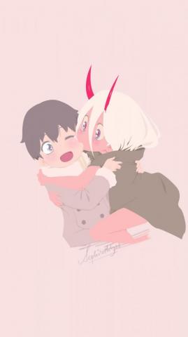 Minimal Zero Two And Hiro Art Wallpaper Anime