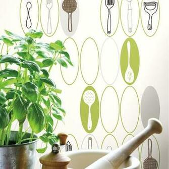 Bistro Kitchen Utensils Ovals Wallpaper Yliving