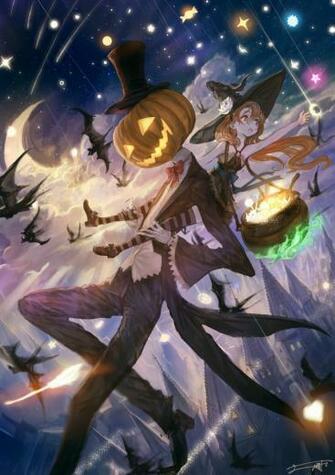 Wallpaper Anime Girl Halloween Sky Falling Stars Wallpapermaiden