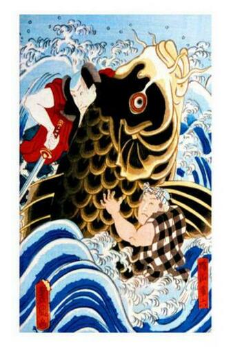 Samurai Wrestling Giant Koi iPhone HD Wallpaper Photo