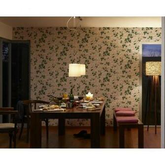 Creation White Brick Pattern Ivy Vine Motif Textured Wallpaper