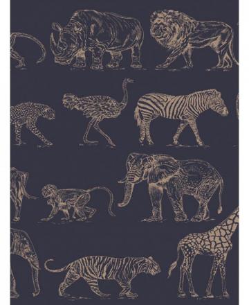 Boutique Safari Animals Wallpaper Navy Blue Rose Gold Graham