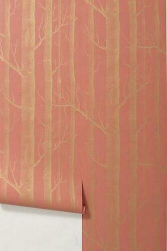 Anthropologie Coral Gold Birch Tree Wood Wallpaper