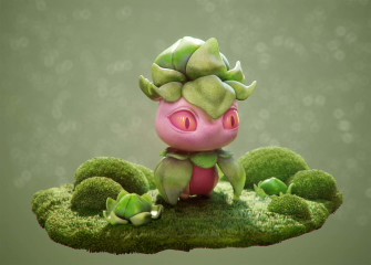 Pok Mon Fomantis Toy Model In Green Wallpaper