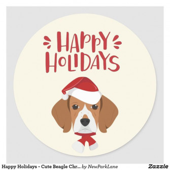 Happy Holidays Cute Beagle Christmas Classic Round Sticker