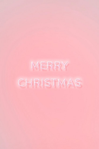 Merry Christmas Neon Word Typography On A Pink Background