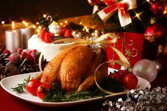 Wallpaper Christmas Tomatoes Roast Chicken Food Balls Candles