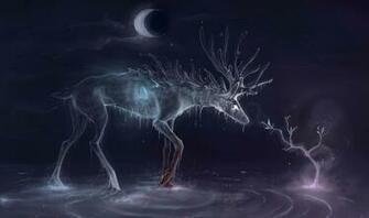 4k Wallpaper Deer Water Art Wood Moon Butterfly Month