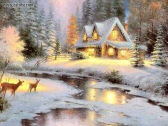Drawing Painting Kinkade Deer Creek Cottage Picture Nr