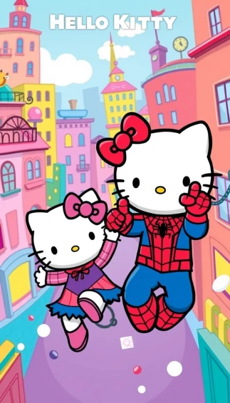 Hello Kitty And Spider Man Wallpaper